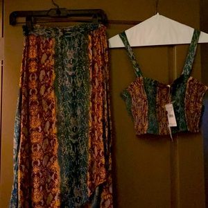 2pc set Free People crop top w/side tie wrap skirt